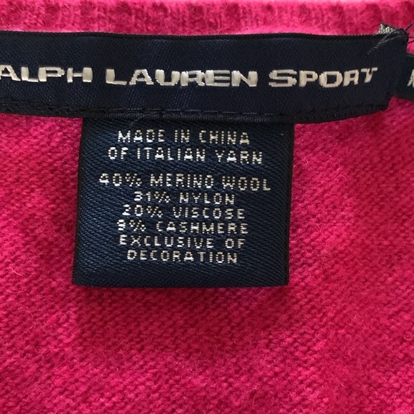 Ralph Lauren Sport Italian Merino‎ Wool Pink V Neck Long Sleeve Sweater Size M - Picture 4 of 7